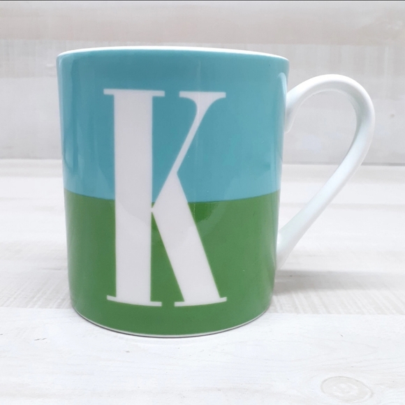 Kate Spade Lenox Mug Blue & Green Monogram Letter K What's In a Name Coffee Cup - Picture 1 of 7